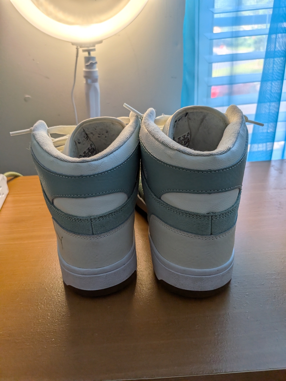 Puma Men's Rebound High-Top Sneakers in Mint Green and White - Picture 3 of 5